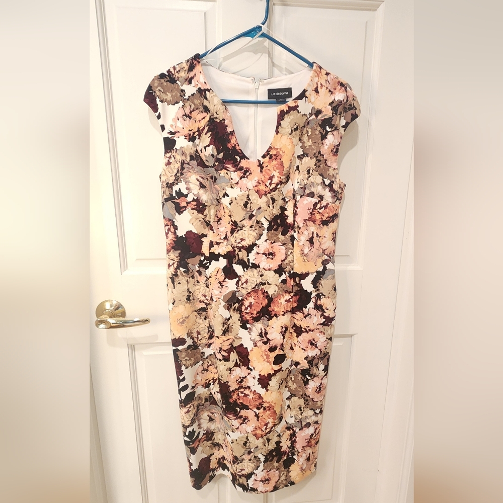 Liz Claiborne Floral Midi Dress - Cream, Pink, Brown